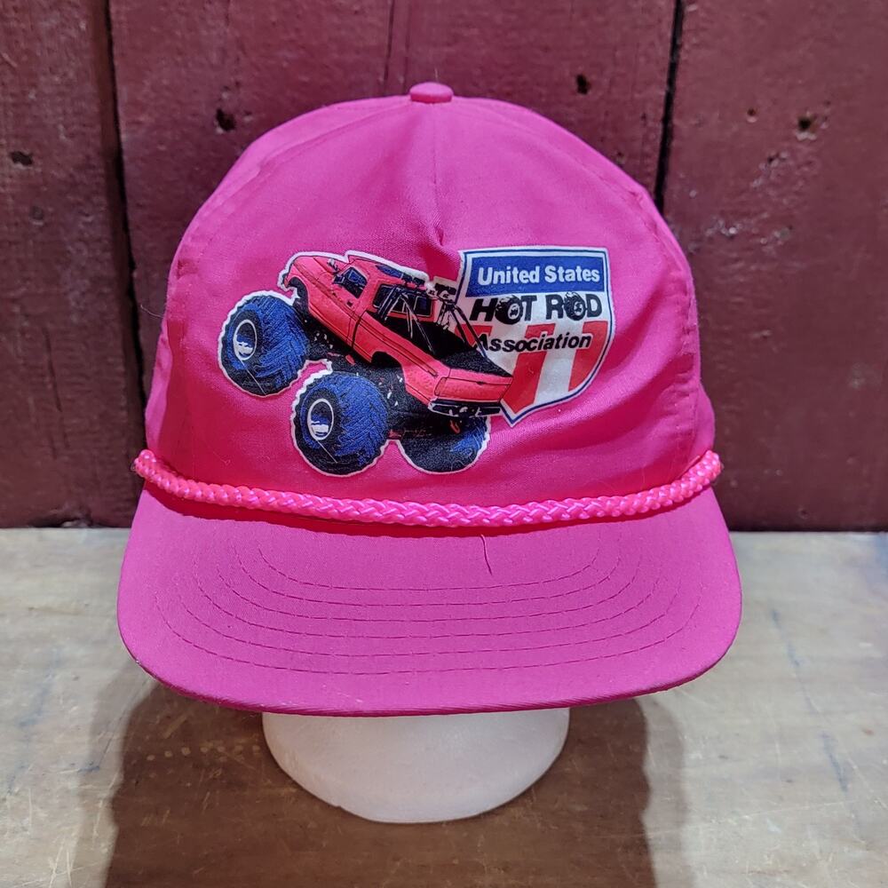 RARE VINTAGE Hot Neon Pink United States Hot Rod Association Trucker Hat Cap